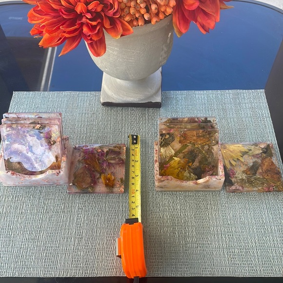 Handmade Pressed Flower Coaster Set and Holder Square Delicate - Picture 13 of 16